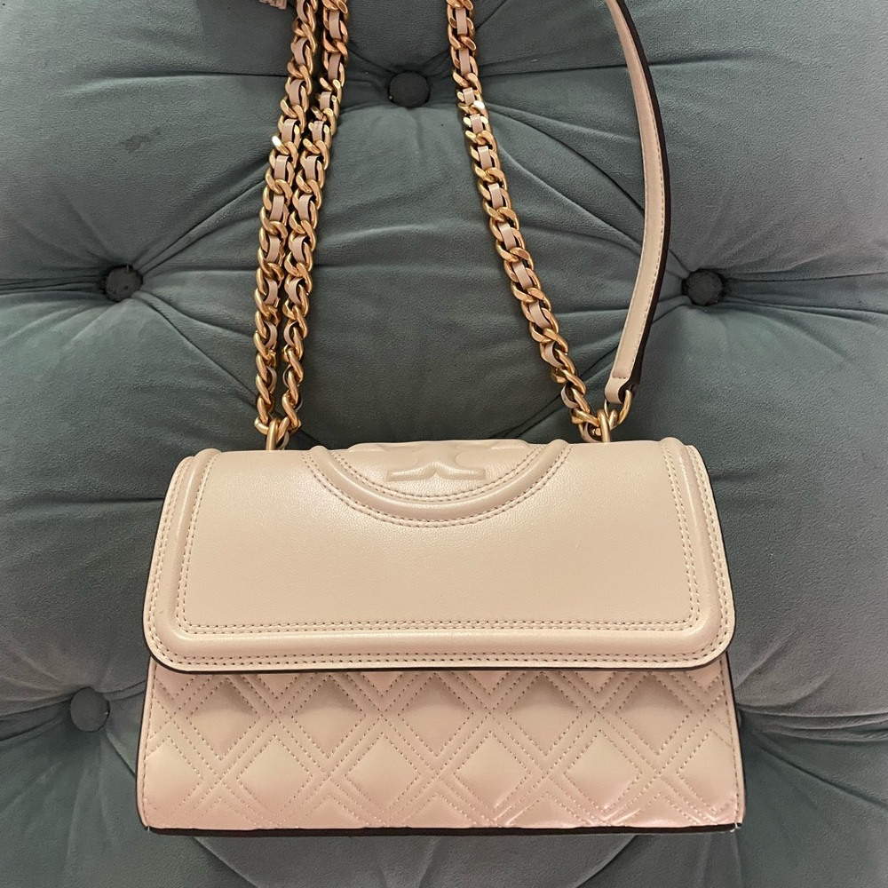 Off White Tory Burch Fleming Shoulder Bag with Chain Strap